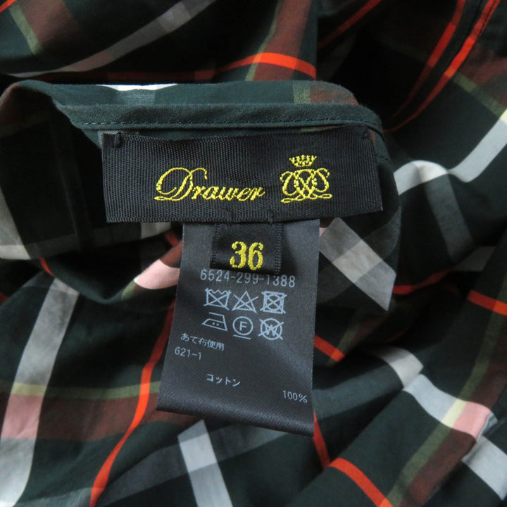 極美品★DRAWER ドゥロワー 6524-299-1388 コットン100％ マドラスチェック ロングフレア巻きスカート マルチ 36 正規品 レディース