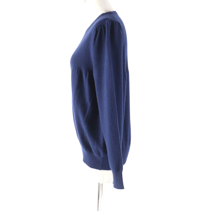 美品★DRAWER ドゥロワー 6513-106-0903 カシミヤ100％ 14G リブギャザー クルーネック 長袖 ニット セーター ネイビー 1 正規品