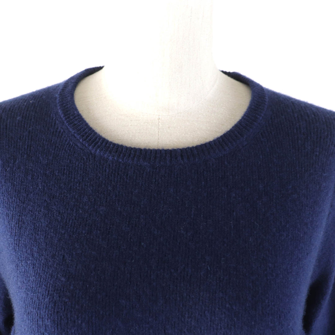 美品★DRAWER ドゥロワー 6513-106-0903 カシミヤ100％ 14G リブギャザー クルーネック 長袖 ニット セーター ネイビー 1 正規品