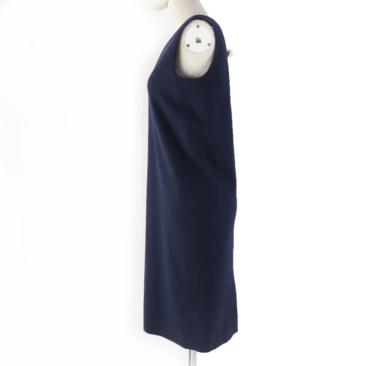 極美品☆YOKO CHAN ヨーコチャン YCD-418-418 ウール フェイクパール付 ノースリーブ ワンピース ダークネイビー 36 正規品 レディース