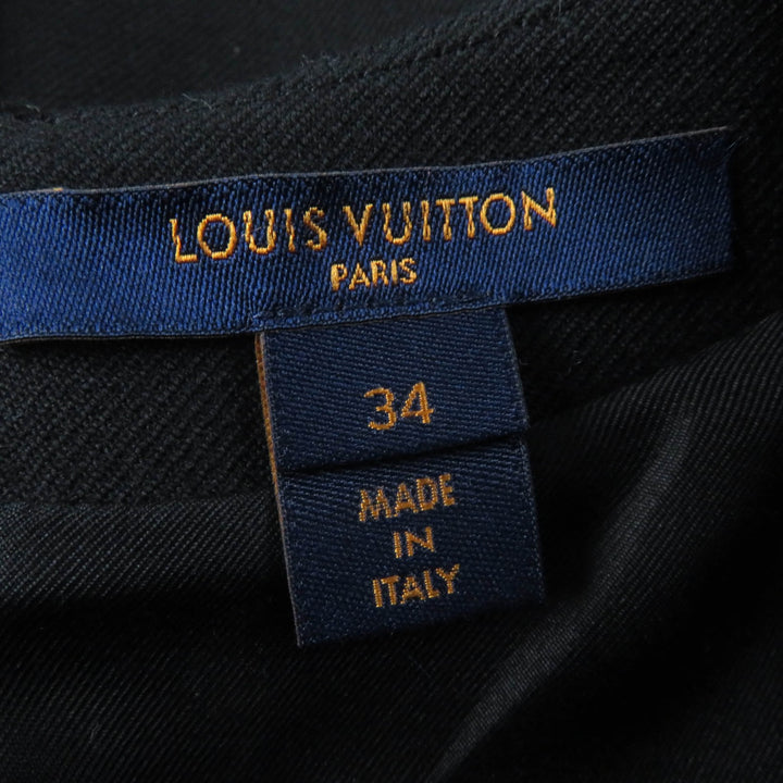 極美品☆LOUIS VUITTON ルイヴィトン FHDR73QIS ウール シルク混 レザー使い 半袖 ドレス ワンピース ブラック 34 正規品 レディース