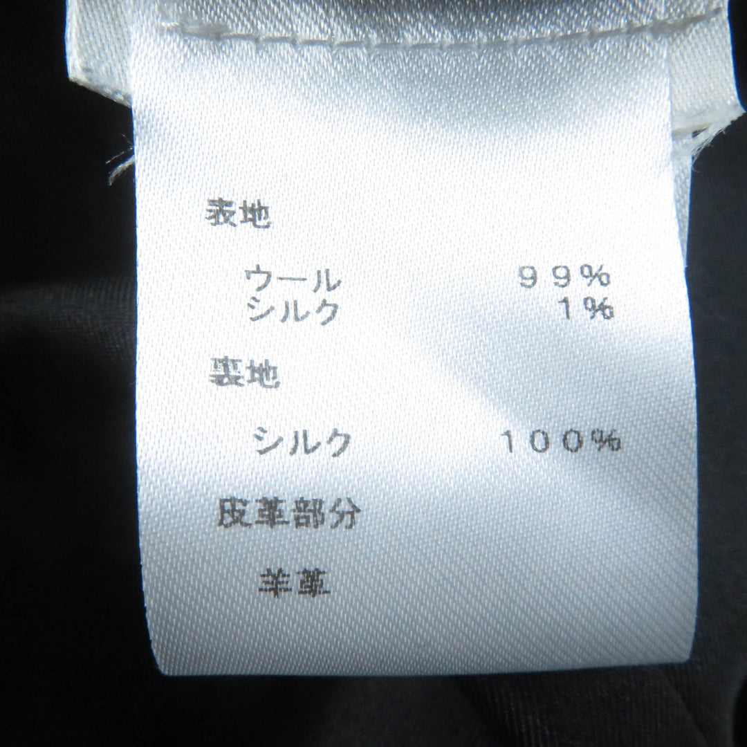 極美品☆LOUIS VUITTON ルイヴィトン FHDR73QIS ウール シルク混 レザー使い 半袖 ドレス ワンピース ブラック 34 正規品 レディース