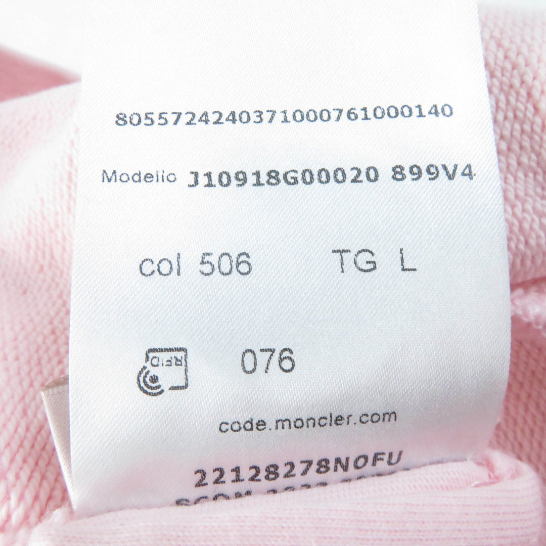 美品☆MONCLER モンクレール 2023年製 HOODIE コットン100％ ロゴワッペン・ロゴ刺繍入り パーカー ピンク L 正規品 レディース