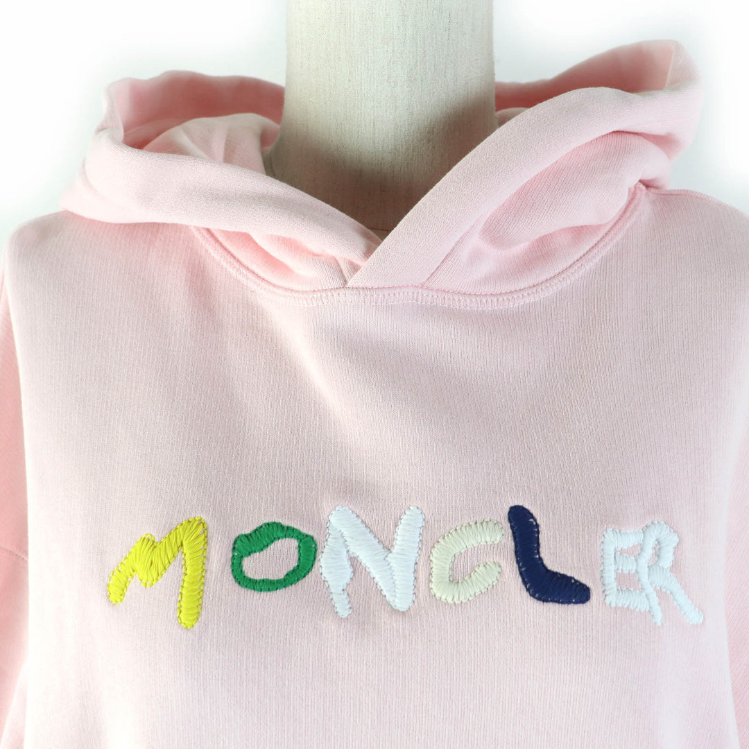 美品☆MONCLER モンクレール 2023年製 HOODIE コットン100％ ロゴワッペン・ロゴ刺繍入り パーカー ピンク L 正規品 レディース