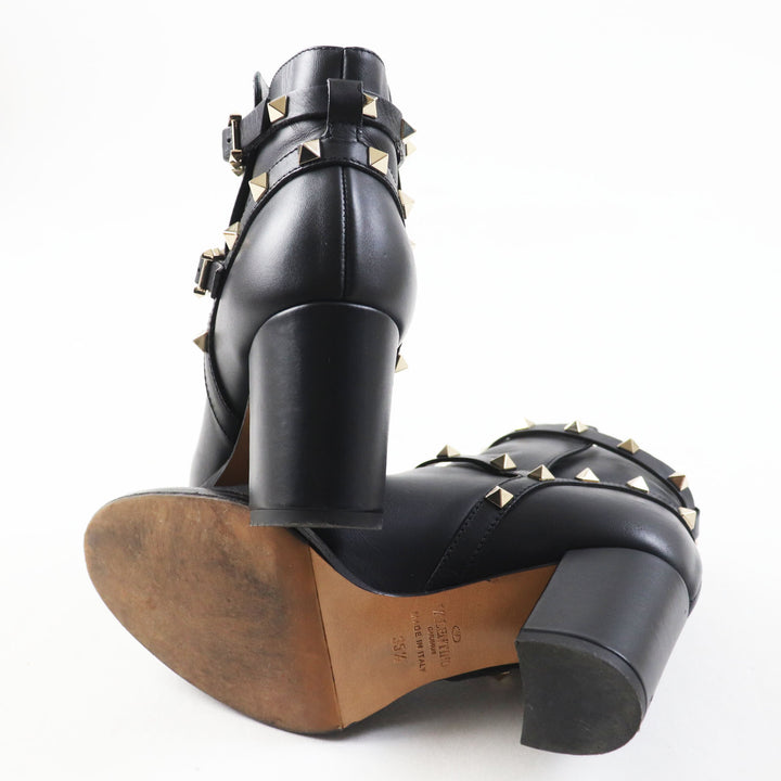 美品◎Valentino Garavani ヴァレンティノガラヴァーニ ロックスタッズ付き レザー ショートブーツ ブラック ゴールド金具 35.5 伊製