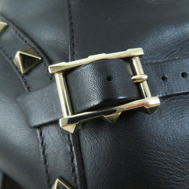 美品◎Valentino Garavani ヴァレンティノガラヴァーニ ロックスタッズ付き レザー ショートブーツ ブラック ゴールド金具 35.5 伊製