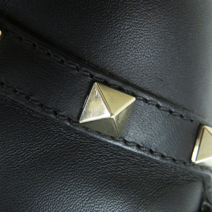 美品◎Valentino Garavani ヴァレンティノガラヴァーニ ロックスタッズ付き レザー ショートブーツ ブラック ゴールド金具 35.5 伊製