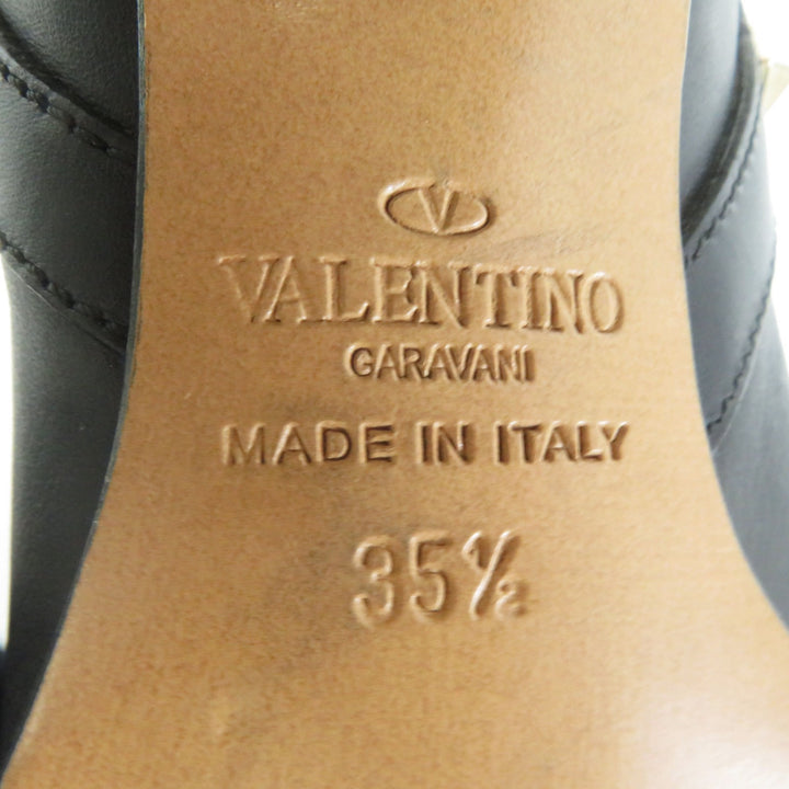 美品◎Valentino Garavani ヴァレンティノガラヴァーニ ロックスタッズ付き レザー ショートブーツ ブラック ゴールド金具 35.5 伊製