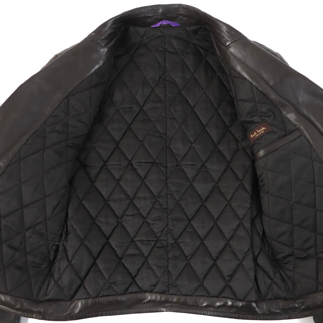 美品△Paul Smith COLLECTION ポールスミスコレクション ラムレザー エルボーパッチ 中綿入り ライダース レザージャケット M 正規品