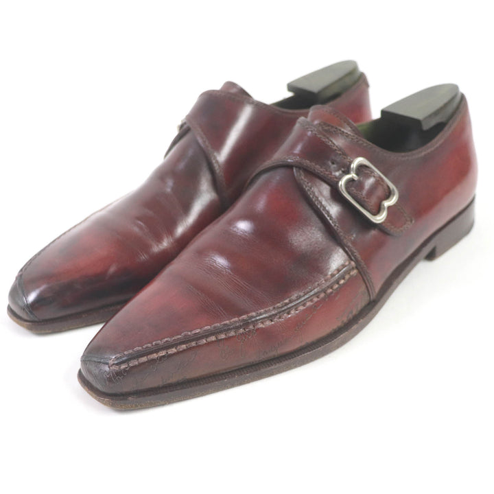 良品□Berluti ベルルッティ デムジュール スカーズ カリグラフィ スクリット パティーヌ シングルモンクストラップ レザーシューズ 9
