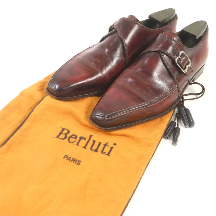 良品□Berluti ベルルッティ デムジュール スカーズ カリグラフィ スクリット パティーヌ シングルモンクストラップ レザーシューズ 9