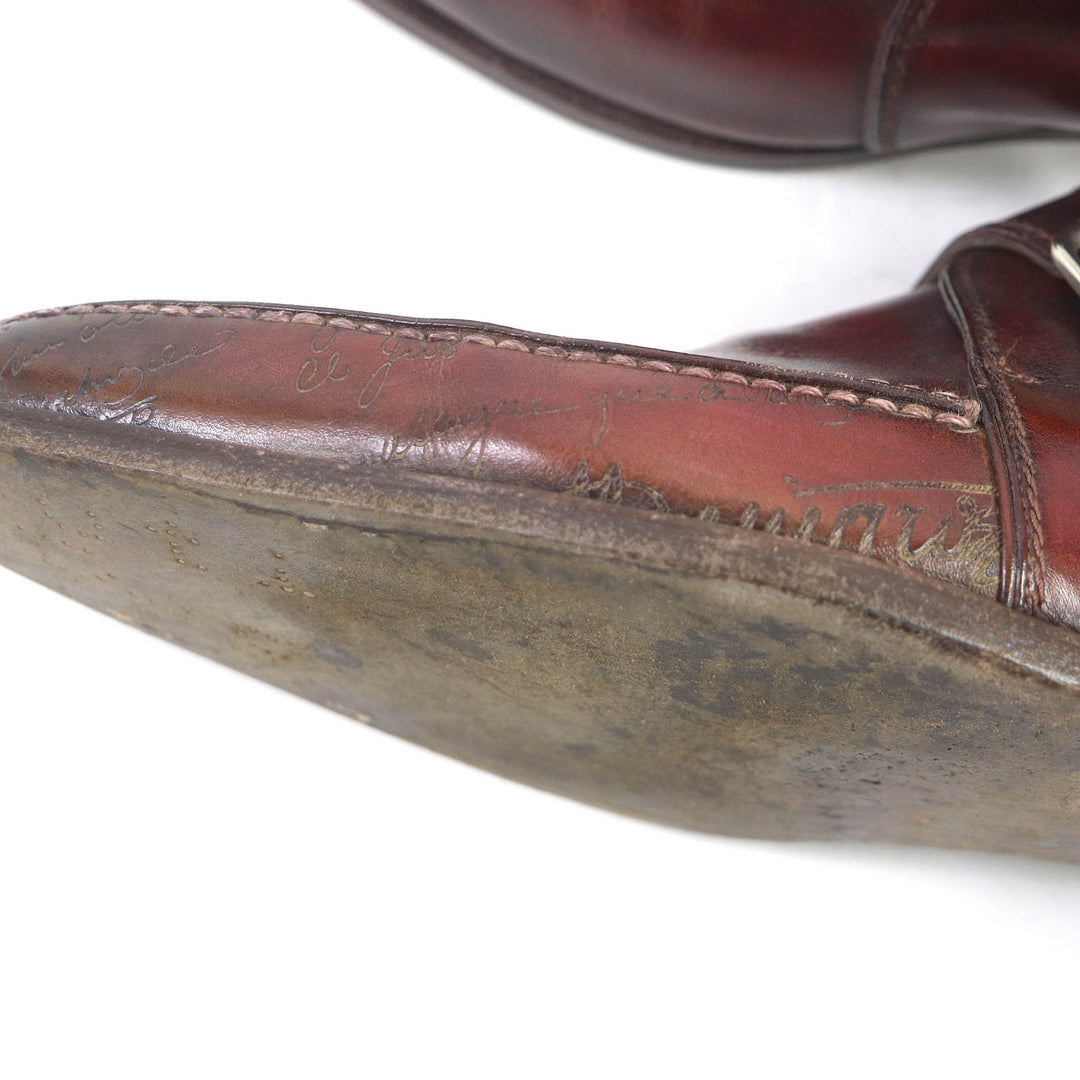 良品□Berluti ベルルッティ デムジュール スカーズ カリグラフィ スクリット パティーヌ シングルモンクストラップ レザーシューズ 9