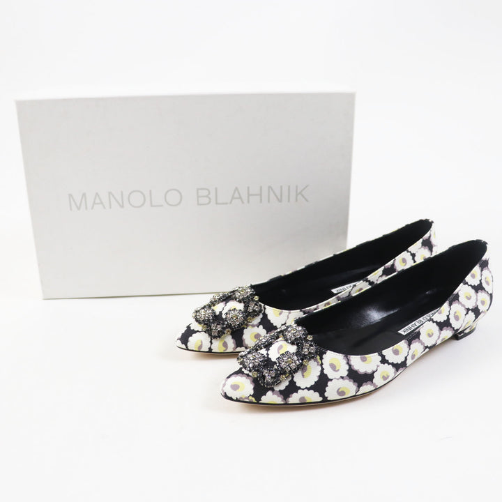 未使用品◎MANOLO BLAHNIK マノロブラニク 19SS HANGTSTFLAT ハンギシフラット フローラル柄 パンプス マルチ 37.5 箱 正規品 定154000円