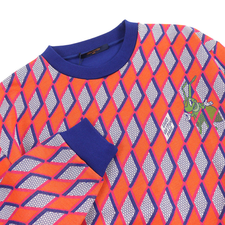 未使用△LOUIS VUITTON ルイヴィトン 22AW コットン100％ ダイヤモンドダミエ 総柄 ロングスリーブ ニット スウェット M 正規品 伊製