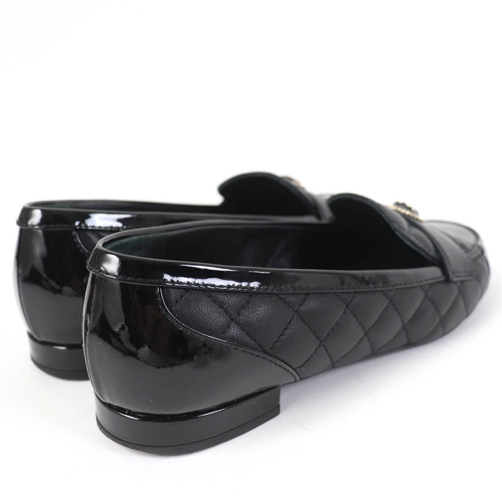 美品☆CHANEL シャネル 23B G45122 ココマーク マトラッセ レザー パテントレザー フラットパンプス バレエシューズ 黒 36.5 レディース
