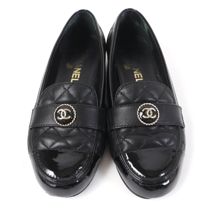 美品☆CHANEL シャネル 23B G45122 ココマーク マトラッセ レザー パテントレザー フラットパンプス バレエシューズ 黒 36.5 レディース