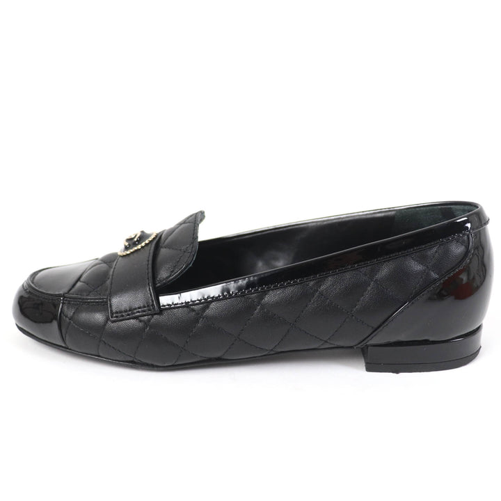 美品☆CHANEL シャネル 23B G45122 ココマーク マトラッセ レザー パテントレザー フラットパンプス バレエシューズ 黒 36.5 レディース