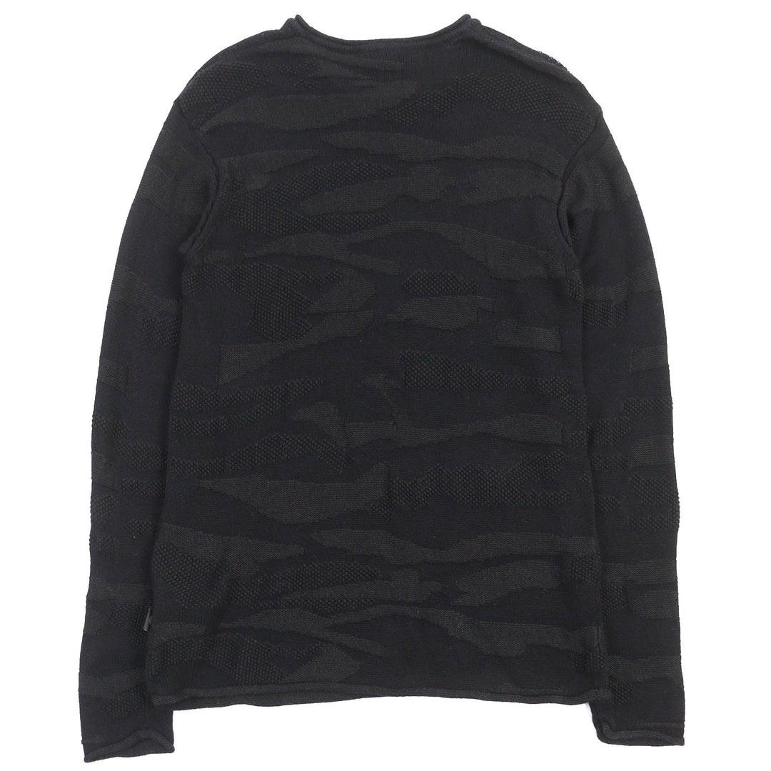 美品△EMPORIO ARMANI エンポリオ アルマーニ 黒タグ 3Z1MY1 総織柄 クルーネック ロングスリーブ ニット セーター ブラック M 正規品