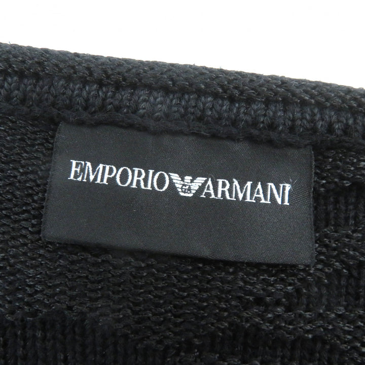 美品△EMPORIO ARMANI エンポリオ アルマーニ 黒タグ 3Z1MY1 総織柄 クルーネック ロングスリーブ ニット セーター ブラック M 正規品