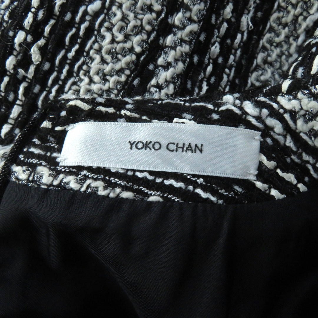 美品★YOKO CHAN ヨーコチャン 2020年製 YCD-420-640 クルーネック フレンチスリーブ ツイード ワンピース ホワイト ブラック 36 正規品