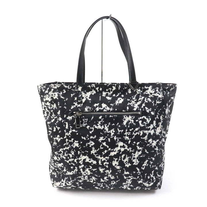 極美品★BALLY バリー WOLFSON TOTE ロゴ金具付 総柄 レザー使い 大型 トートバッグ ブラック ホワイト 保存袋付 イタリア製 レディース