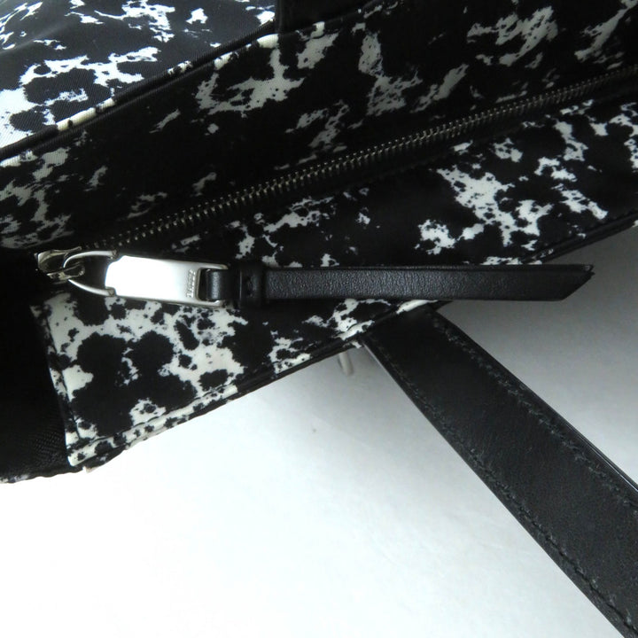 極美品★BALLY バリー WOLFSON TOTE ロゴ金具付 総柄 レザー使い 大型 トートバッグ ブラック ホワイト 保存袋付 イタリア製 レディース