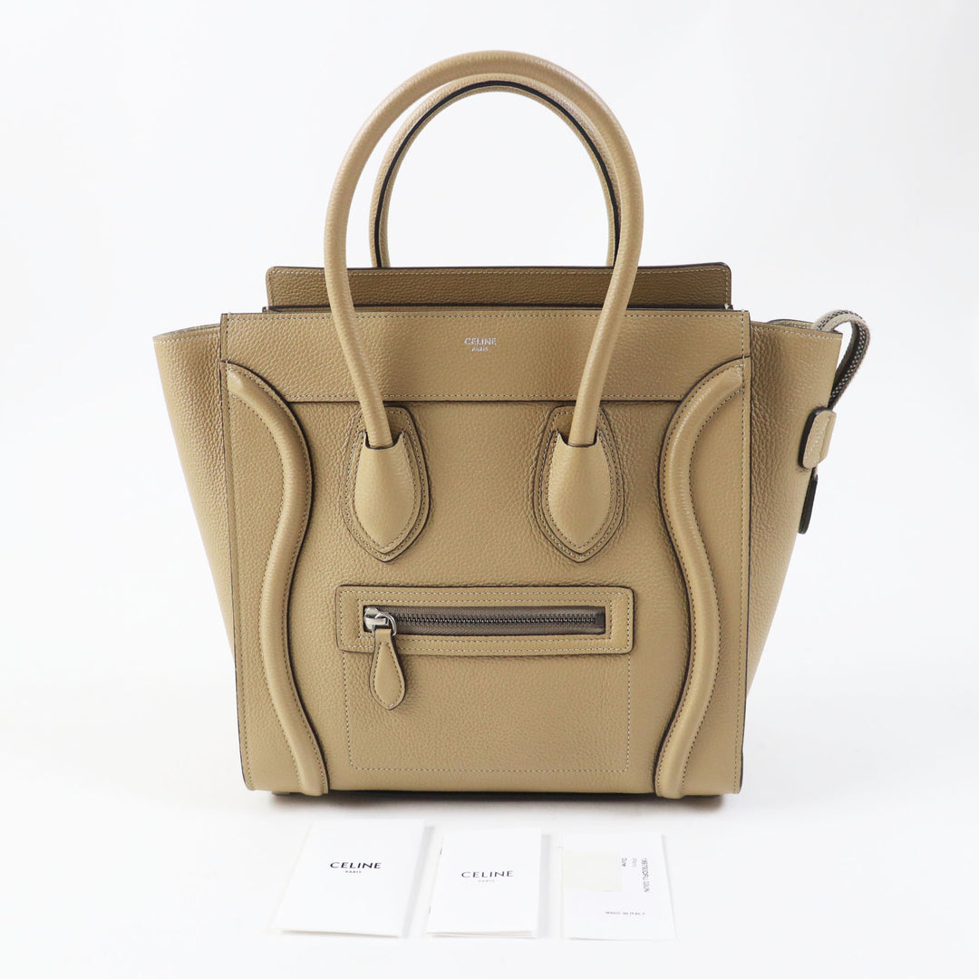 極美品◎CELINE セリーヌ 18979 ラゲージ マイクロ ショッパー デューン ドラムドカーフスキン ハンドバッグ イタリア製 定価517000円