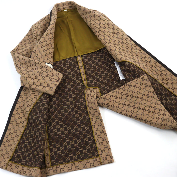 極美品○GUCCI グッチ 598710 GGジャガード メルトン くるみボタン ロング丈 チェスターコート ベージュ 総柄 50 伊製 正規品 メンズ