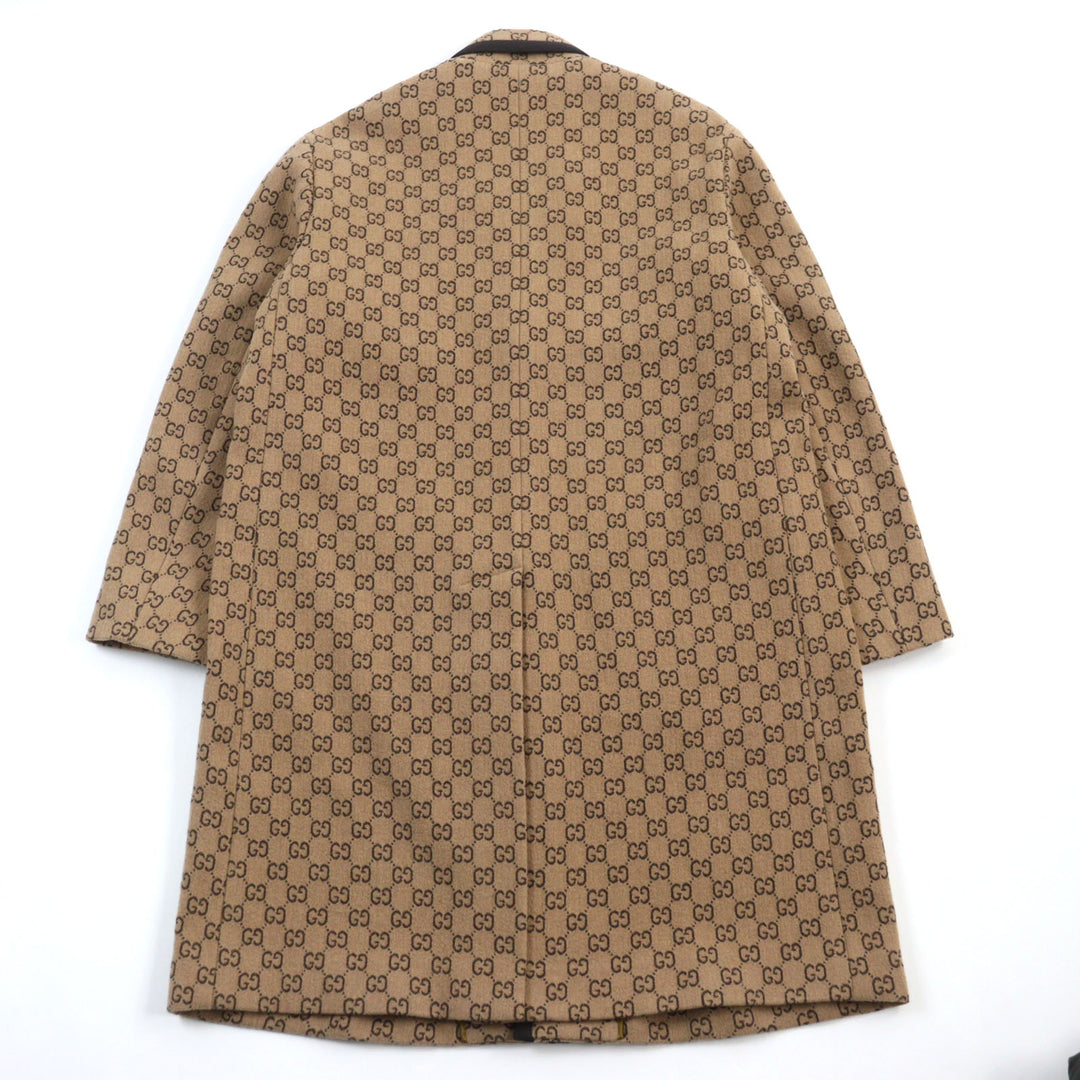 極美品○GUCCI グッチ 598710 GGジャガード メルトン くるみボタン ロング丈 チェスターコート ベージュ 総柄 50 伊製 正規品 メンズ