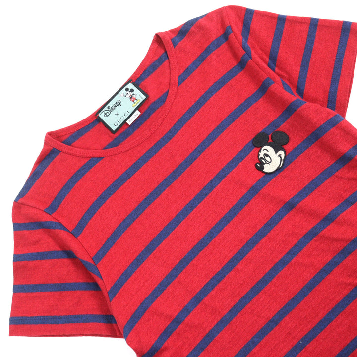 美品○GUCCI×Disney グッチ×ディズニー 598971 リネン70%　 ミッキーワッペン ロゴタグ付き 半袖Ｔシャツ ボーダー柄 XS 正規品 メンズ