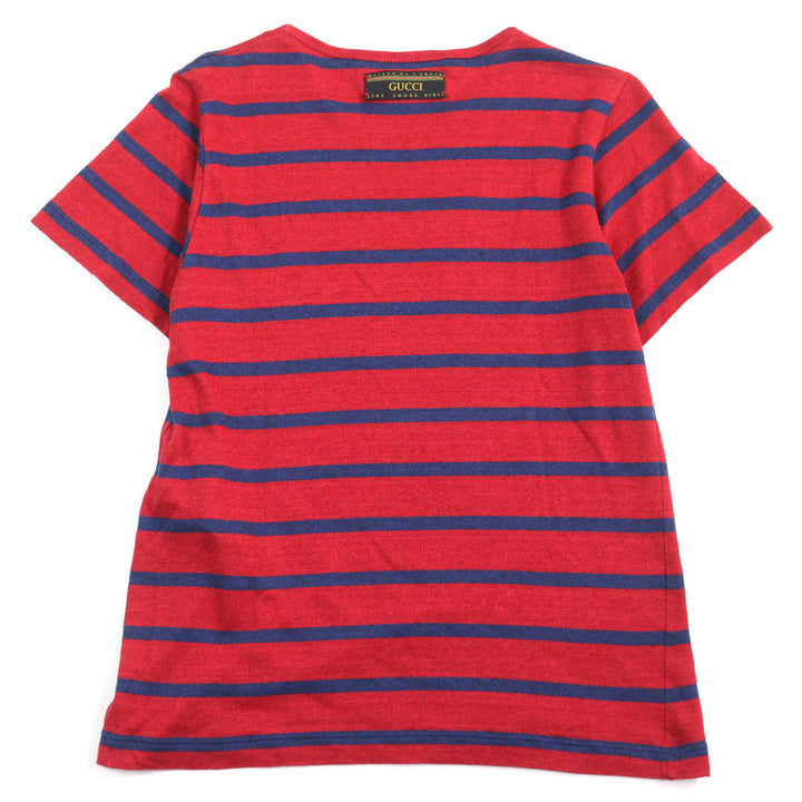 美品○GUCCI×Disney グッチ×ディズニー 598971 リネン70%　 ミッキーワッペン ロゴタグ付き 半袖Ｔシャツ ボーダー柄 XS 正規品 メンズ