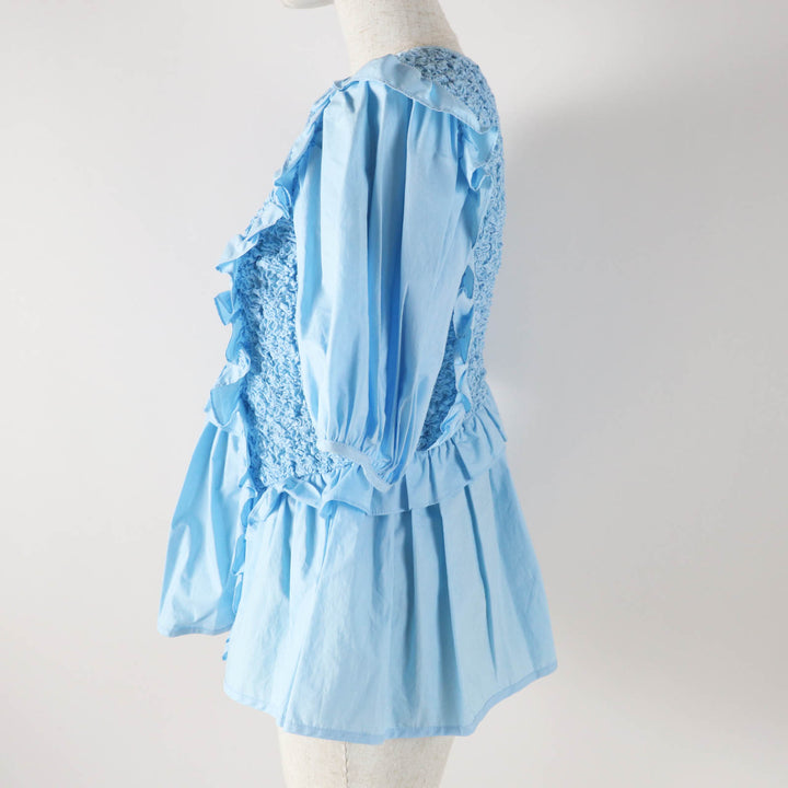 未使用品◎CECILIE BAHNSEN セシリーバンセン 1577-343-1280-7100 CARLOTTA TOP フリルギャザー パフスリーブ トップス 6 定価141900円