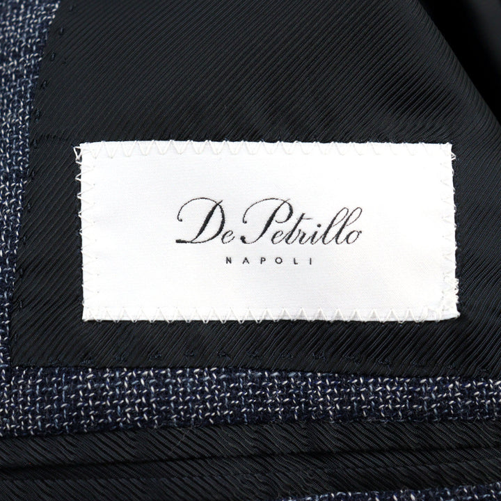 極美品○DEPETRILLO デ ペトリロ コットン ウール 本切羽 シングル テーラードジャケット ブルー チェック柄 44 伊製 正規品 メンズ