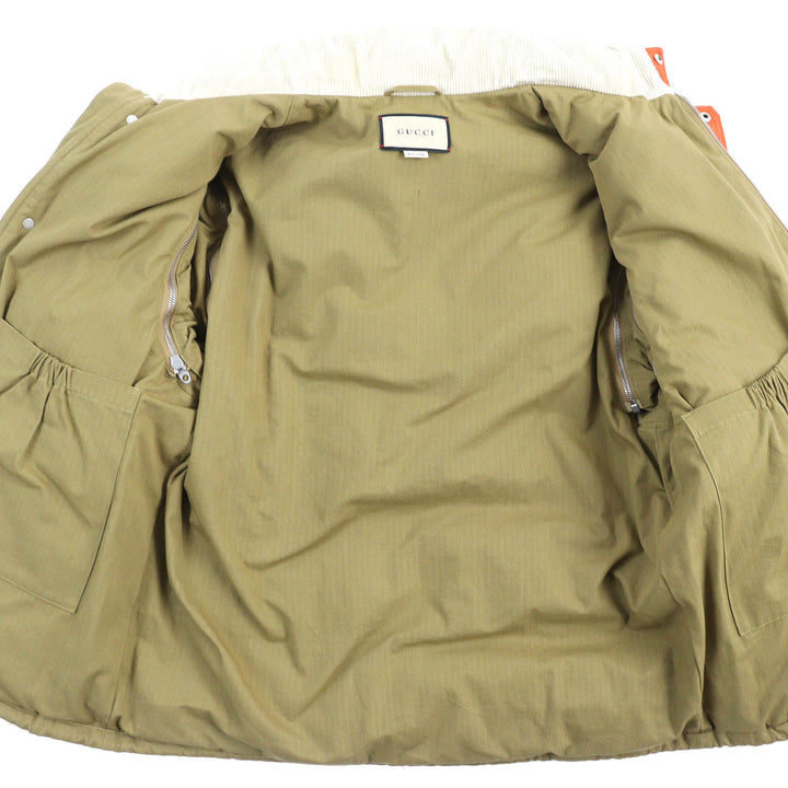 美品△GUCCI グッチ 21AW 641311 ロゴワッペン 2WAY ジップアップ ダウンジャケット ダウンベスト キャメル オレンジ 46 正規品 メンズ