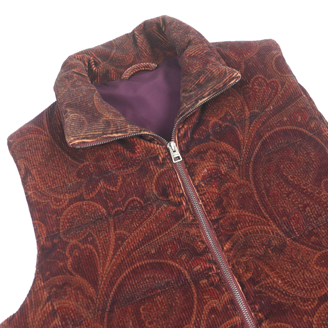 極美品□ETRO エトロ 20AW ペイズリー 総柄 コーデュロイ ダウンベスト ジレ ボルドー系 XS ハンガー付き イタリア製 正規品 メンズ