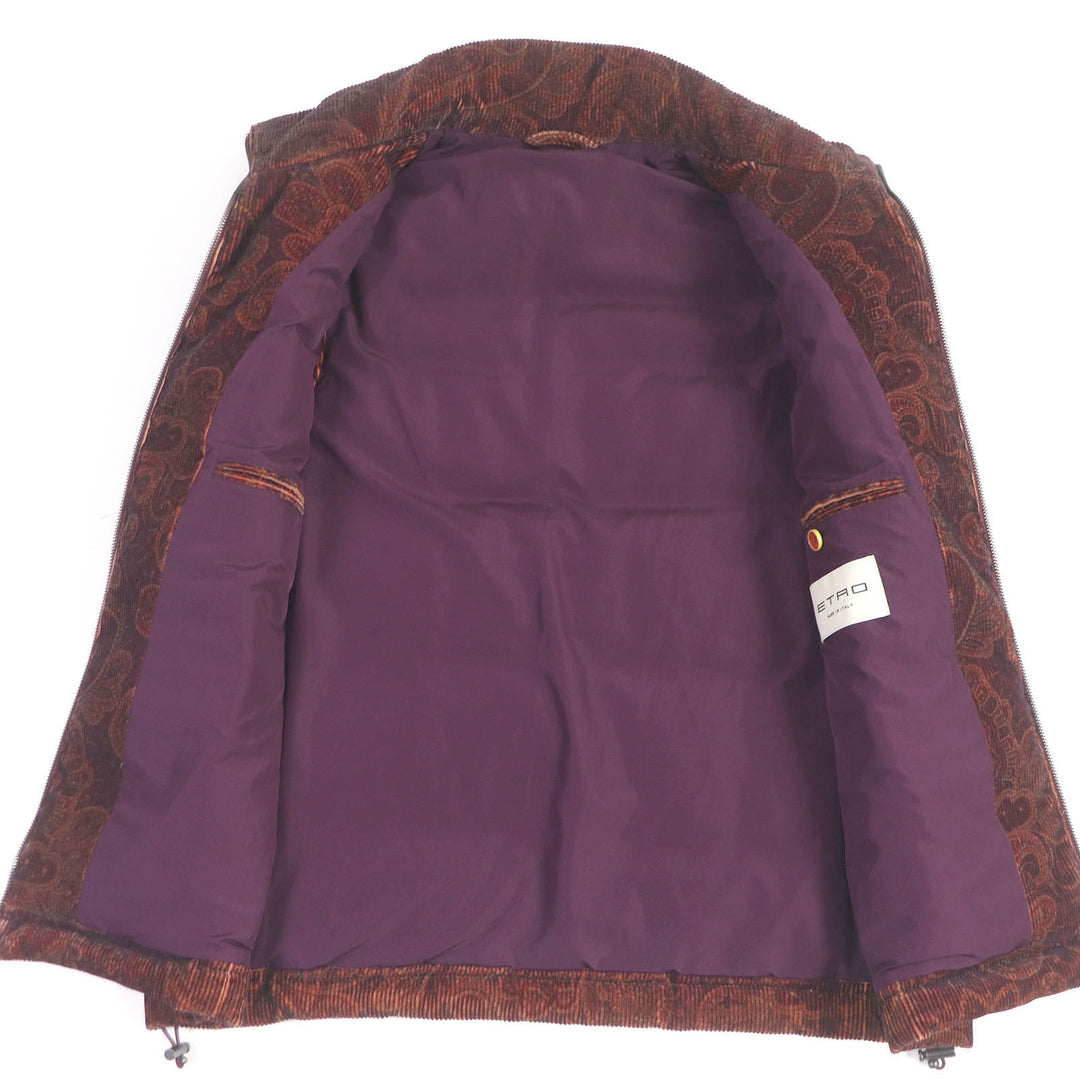 極美品□ETRO エトロ 20AW ペイズリー 総柄 コーデュロイ ダウンベスト ジレ ボルドー系 XS ハンガー付き イタリア製 正規品 メンズ