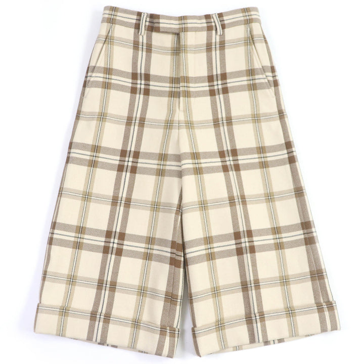 未使用品□GUCCI グッチ 23SS 710564 ウール100％ チェック柄 ハーフパンツ ワイドパンツ ベージュ系 44 イタリア製 正規品 メンズ