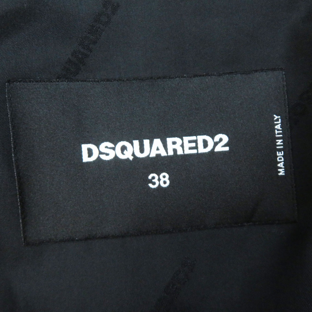 極美品◎DSQUARED2 ディースクエアード ウール レザー使い ジップデザイン コート ブラック 38 イタリア製 正規品 レディース
