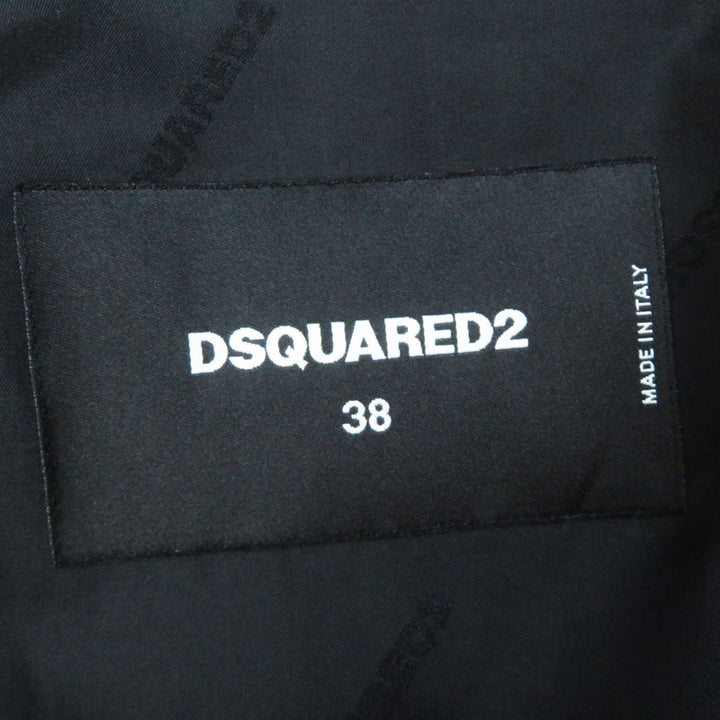 極美品◎DSQUARED2 ディースクエアード ウール レザー使い ジップデザイン コート ブラック 38 イタリア製 正規品 レディース