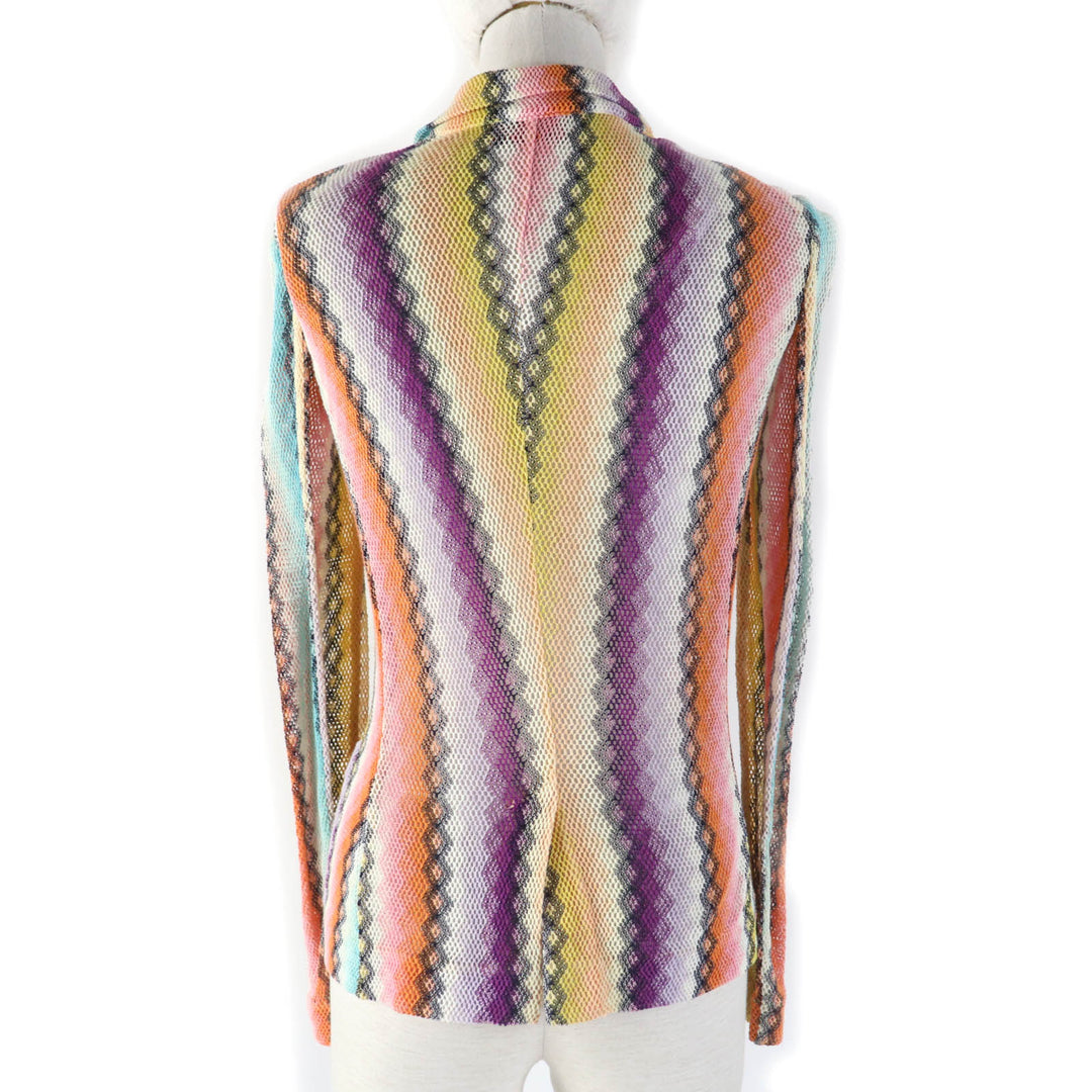 極美品☆Missoni ミッソーニ 総柄デザイン メッシュ コットン ニット ジャケット マルチカラー 40 イタリア製 正規品 レディース