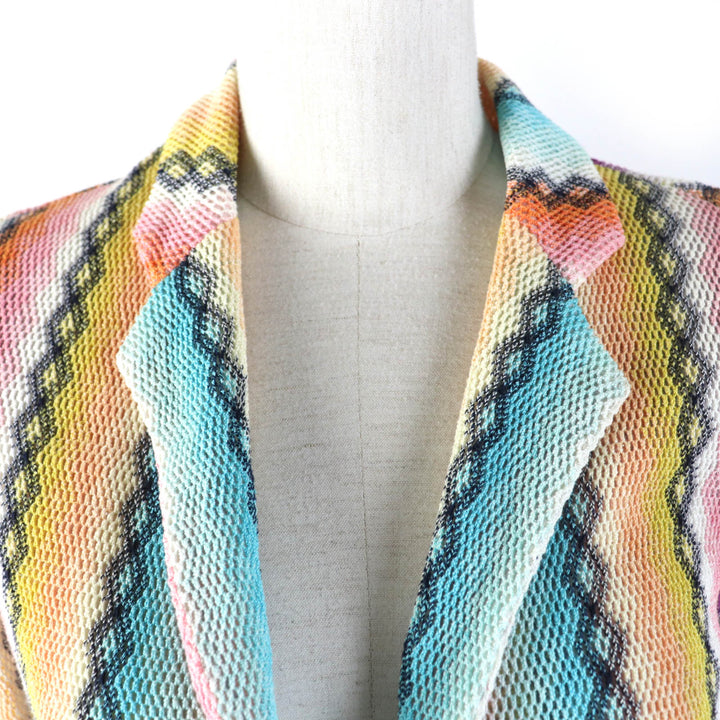 極美品☆Missoni ミッソーニ 総柄デザイン メッシュ コットン ニット ジャケット マルチカラー 40 イタリア製 正規品 レディース