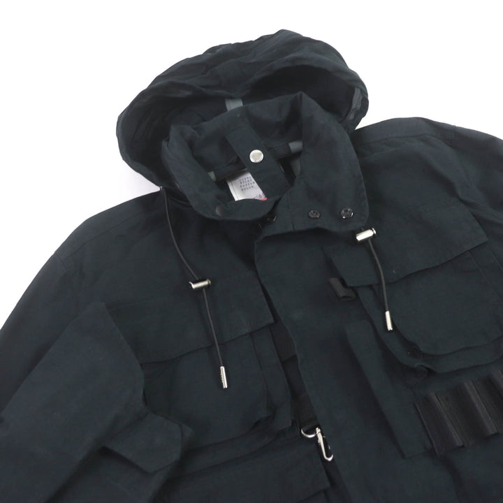 美品□Sacai サカイ 23-03186M Olmetex Rip Stop Blouson リップストップ WZIP ロング丈 ミリタリーコート ブラック 1 正規品 メンズ