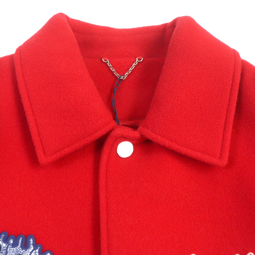 未使用▼LOUIS VUITTON ルイヴィトン 草間彌生 23SS HOL31E 牛革 ウール エンブロイダードバーシティジャケット 袖モノグラム 58 正規品