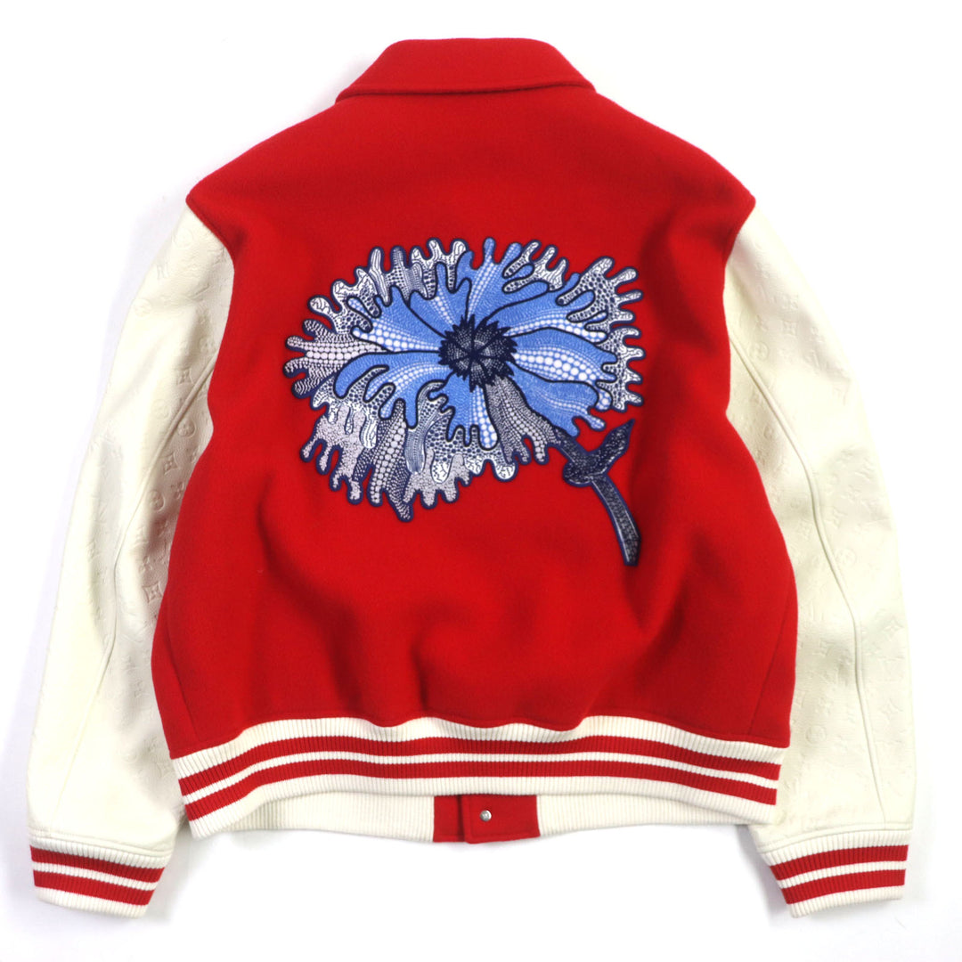 未使用▼LOUIS VUITTON ルイヴィトン 草間彌生 23SS HOL31E 牛革 ウール エンブロイダードバーシティジャケット 袖モノグラム 58 正規品