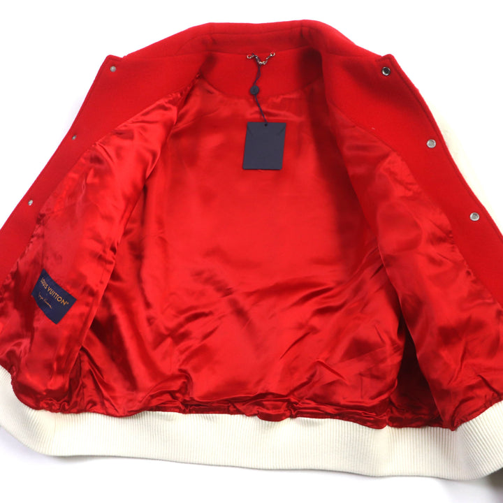 未使用▼LOUIS VUITTON ルイヴィトン 草間彌生 23SS HOL31E 牛革 ウール エンブロイダードバーシティジャケット 袖モノグラム 58 正規品