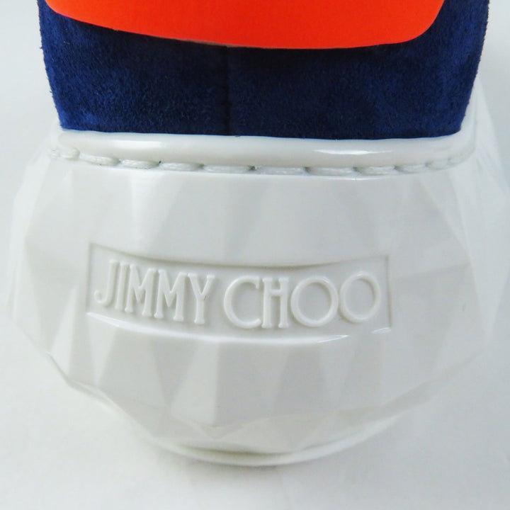未使用品◎JIMMY CHOO ジミーチュウ DIAMOND カーフレザー ベロア スニーカー コバルト ネオンオレンジ 36 箱・保存袋付き 定価114000円