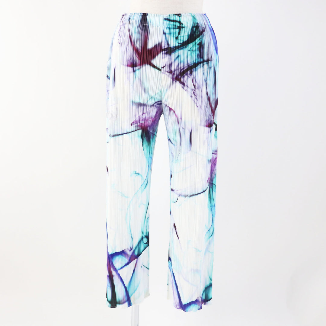 極美品◎PLEATS PLEASE プリーツプリーズ イッセイミヤケ PP41-J0666 PP41-JF662 水彩柄 セットアップ ホワイト マルチ 4・2 レディース