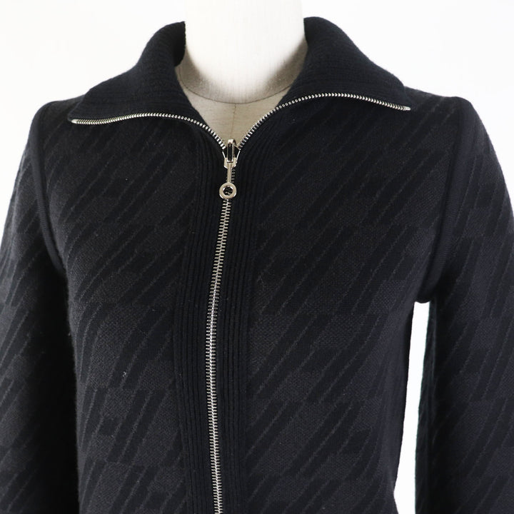 未使用品◎HERMES エルメス 23AW 3H2204D2 カシミヤ混 バイアスH／無地 リバーシブル ニットブルゾン ブラック グレー／ブラック 34 伊製