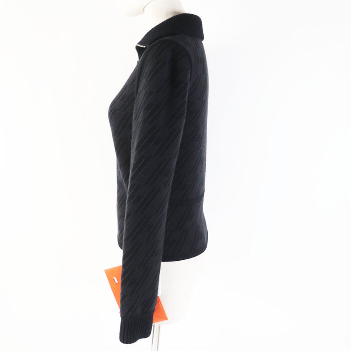 未使用品◎HERMES エルメス 23AW 3H2204D2 カシミヤ混 バイアスH／無地 リバーシブル ニットブルゾン ブラック グレー／ブラック 34 伊製