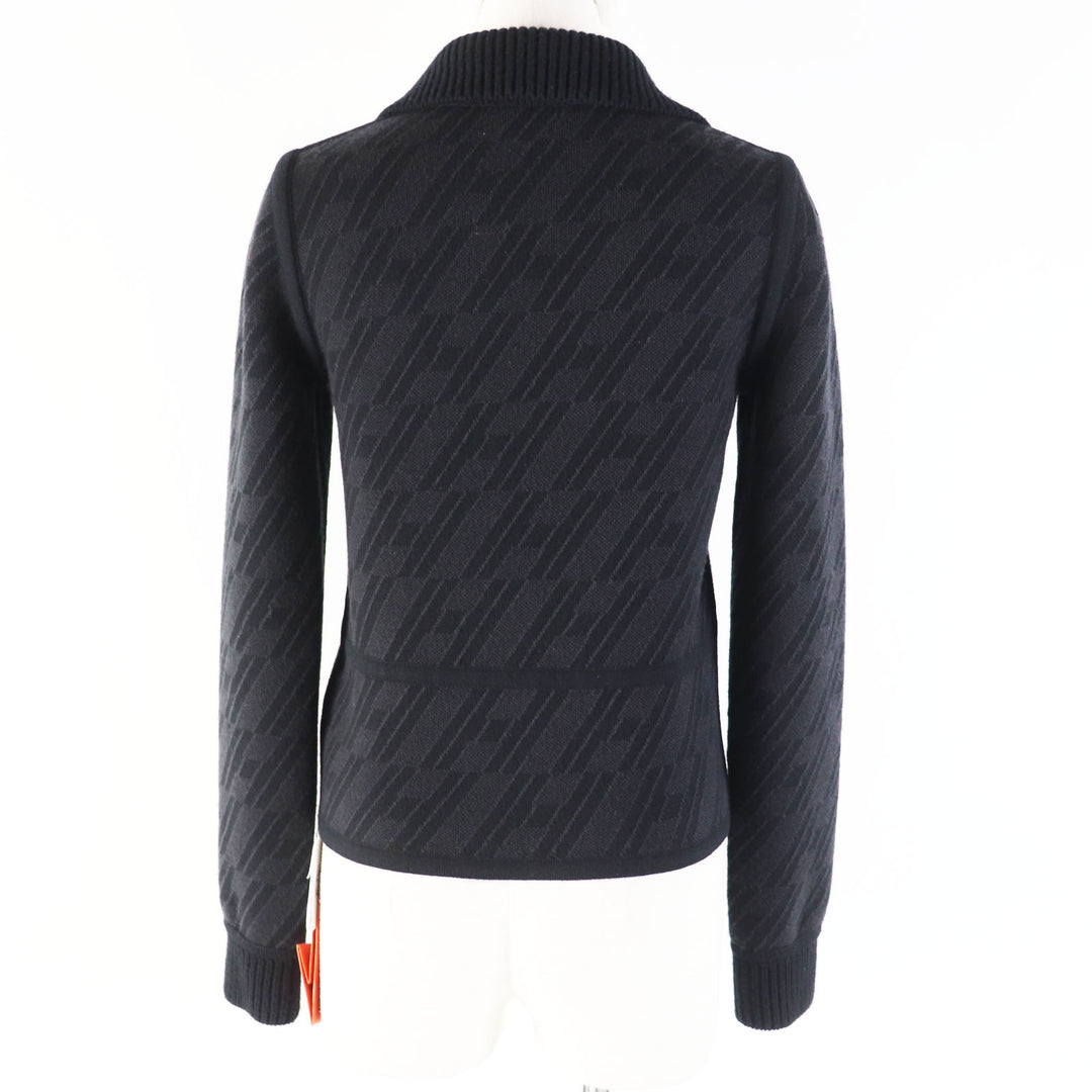 未使用品◎HERMES エルメス 23AW 3H2204D2 カシミヤ混 バイアスH／無地 リバーシブル ニットブルゾン ブラック グレー／ブラック 34 伊製